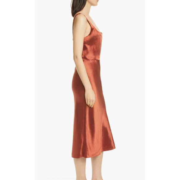 Vince Fitted Satin Midi Slip Dress US 10 Rust Burnt Orange Formal Party Glam - Picture 13 of 15